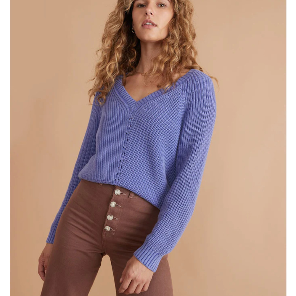 MARINE LAYER Ezra V-Neck Sweater in Marlin Purple Blue {TT10}